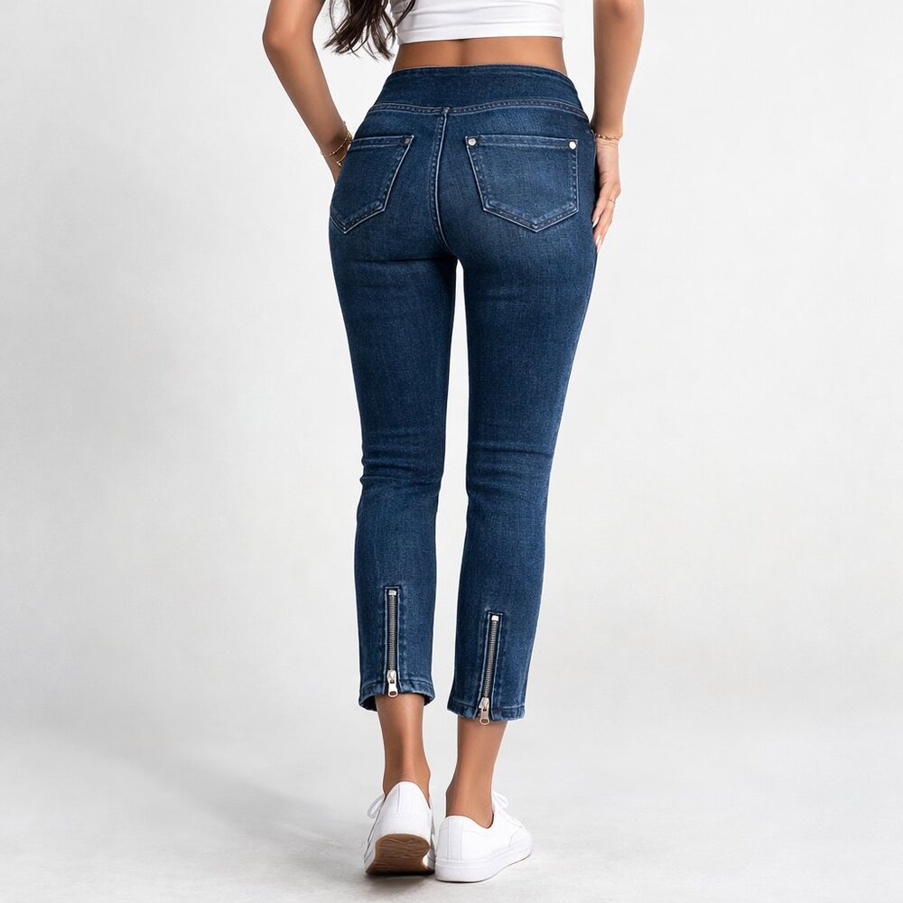 NEW Belle by Kim Gravel 0P Pull On Skinny Jeans Ankle Zip Dark Wash